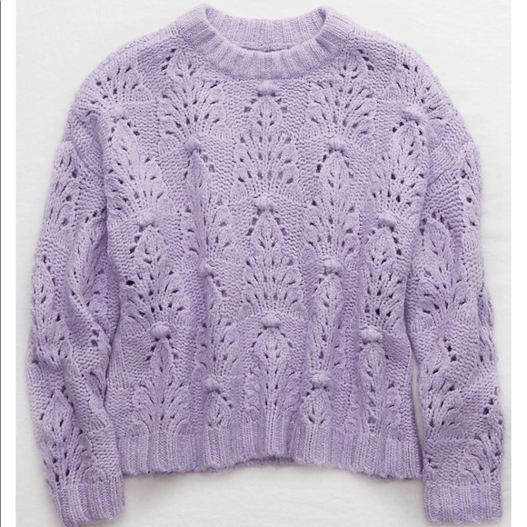 aerie Sweaters - Aerie American Eagle lilac mock neck purple knit oversized cotton sweater S